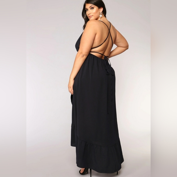 Navy Cross Back Ruffle Bottom Wrap Front Maxi Dress - Picture 3 of 5